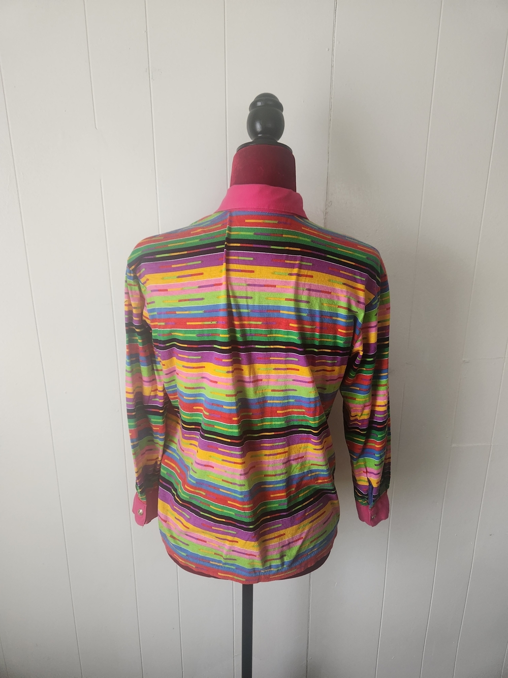 Colorful Striped Polo Top with Pink Trim - Picture 5 of 12
